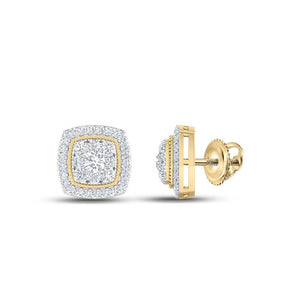 14kt Yellow Gold Womens Round Diamond Square Earrings 1/2 Cttw