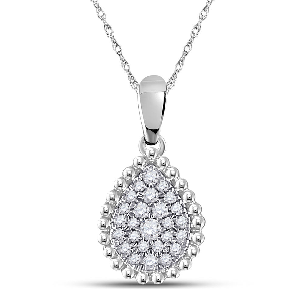 10kt White Gold Womens Round Diamond Teardrop Cluster Pendant 1/8 Cttw