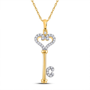 10kt Yellow Gold Womens Round Diamond Key Pendant 1/6 Cttw