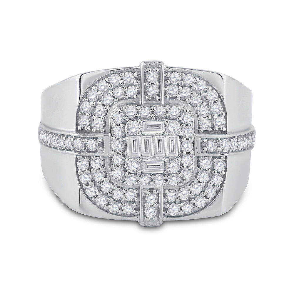 14kt White Gold Mens Baguette Diamond Square Ring 1 Cttw