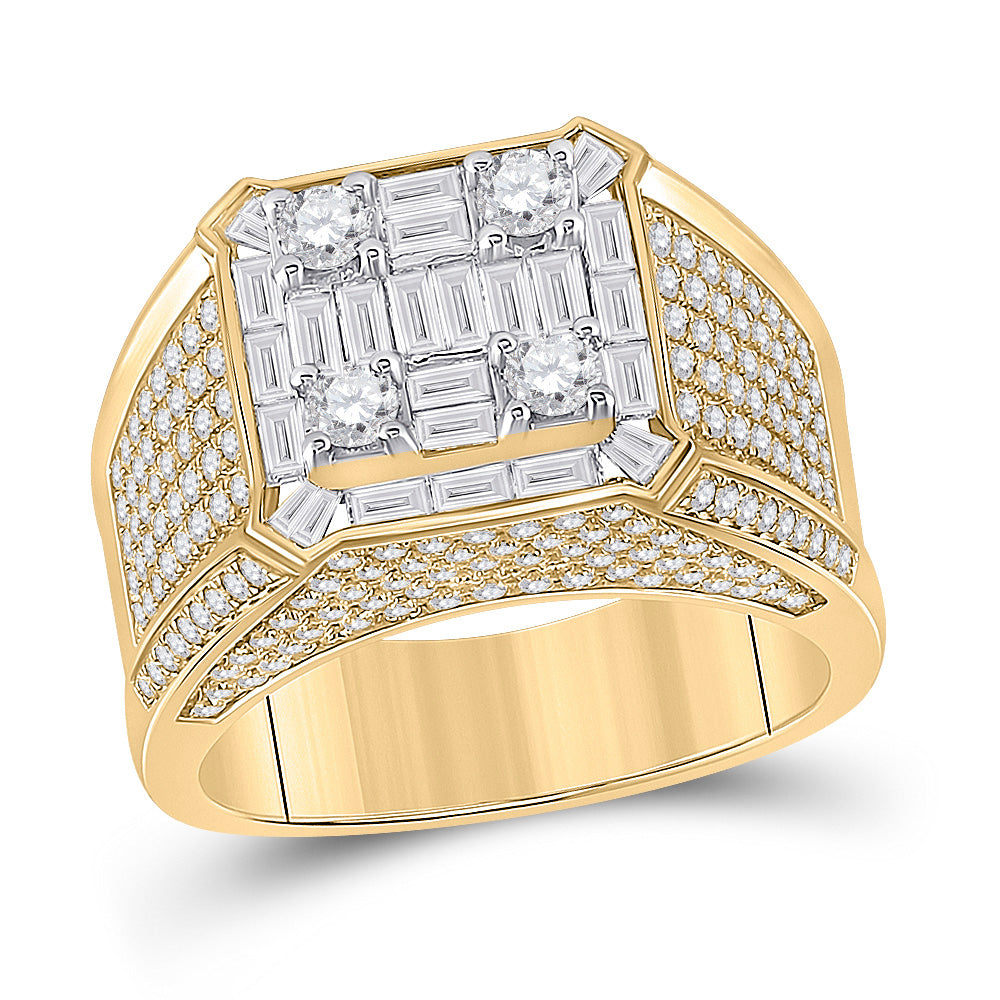 14kt Yellow Gold Mens Baguette Diamond Square Ring 2-7/8 Cttw