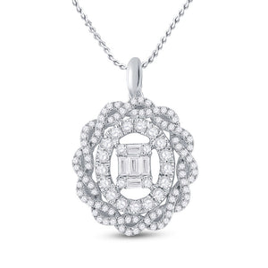 14kt White Gold Womens Baguette Diamond Oval Pendant 1 Cttw