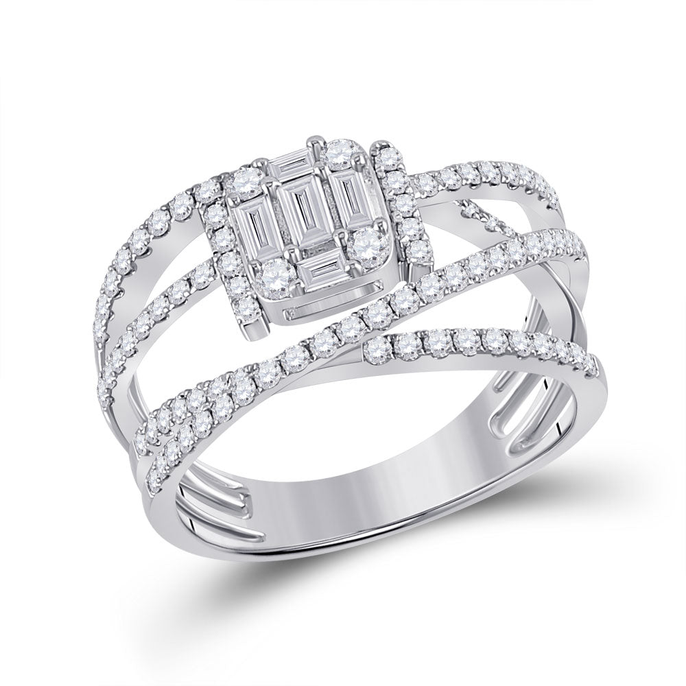 14kt White Gold Womens Baguette Diamond Fashion Ring 1 Cttw