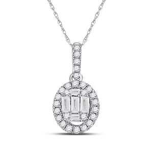 14kt White Gold Womens Baguette Diamond Oval Pendant 1/3 Cttw