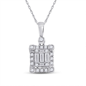 14kt White Gold Womens Baguette Diamond Square Pendant 1/4 Cttw