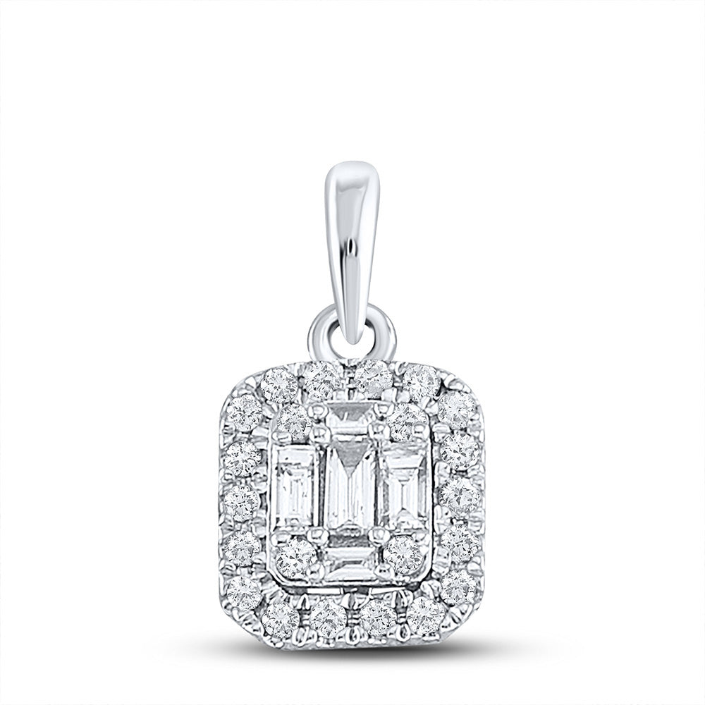 14kt White Gold Womens Baguette Diamond Cluster Pendant 1/4 Cttw