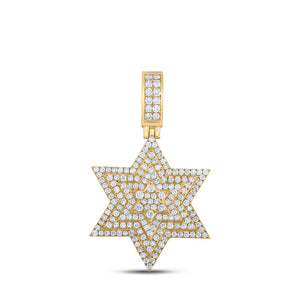 14kt Yellow Gold Mens Round Diamond Magen David Star Charm Pendant 3 Cttw