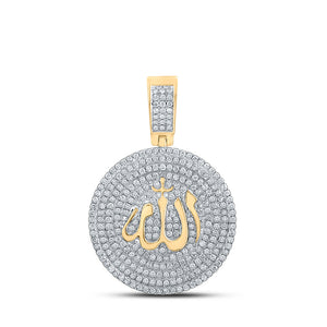 14kt Yellow Gold Mens Round Diamond Allah Islam Circle Charm Pendant 2-3/4 Cttw