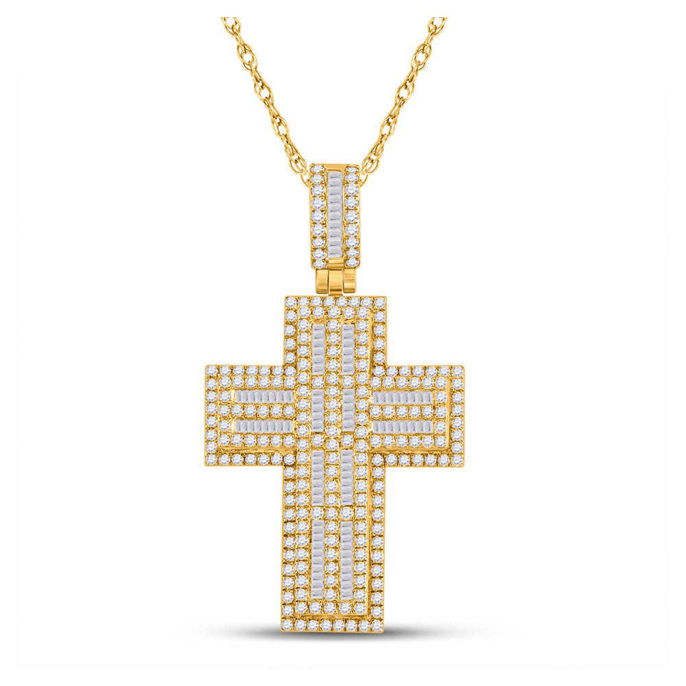 10kt Yellow Gold Mens Round Diamond Cross Charm Pendant 3-1/4 Cttw