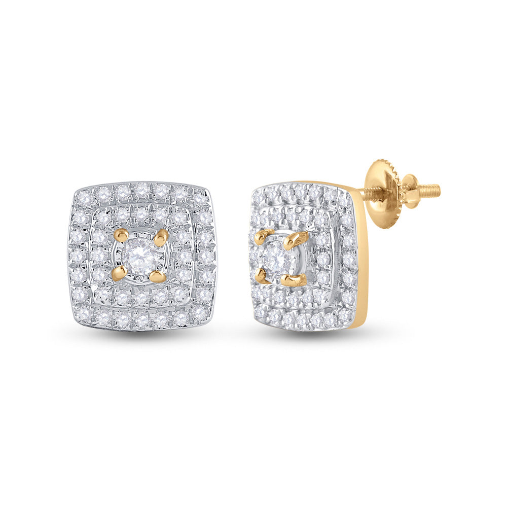 10kt Yellow Gold Womens Round Diamond Square Earrings 1/4 Cttw