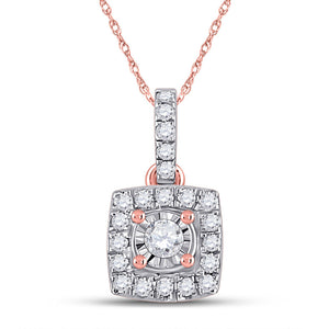 10kt Rose Gold Womens Round Diamond Square Pendant 1/6 Cttw