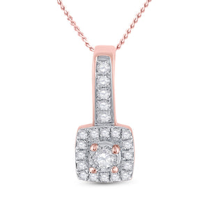 10kt Rose Gold Womens Round Diamond Square Pendant 1/5 Cttw