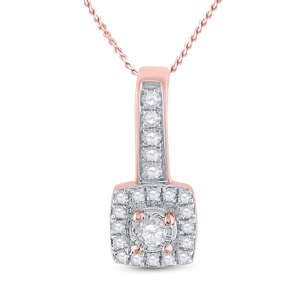 10kt Rose Gold Womens Round Diamond Square Pendant 1/5 Cttw