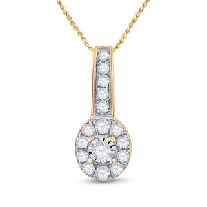 10kt Yellow Gold Womens Round Diamond Oval Pendant 1/4 Cttw