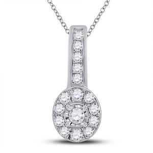 10kt White Gold Womens Round Diamond Oval Pendant 1/4 Cttw