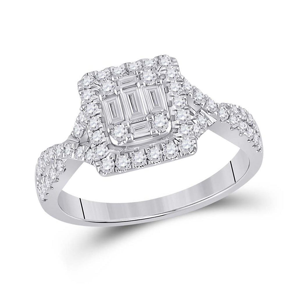 14kt White Gold Womens Baguette Diamond Square Ring 5/8 Cttw