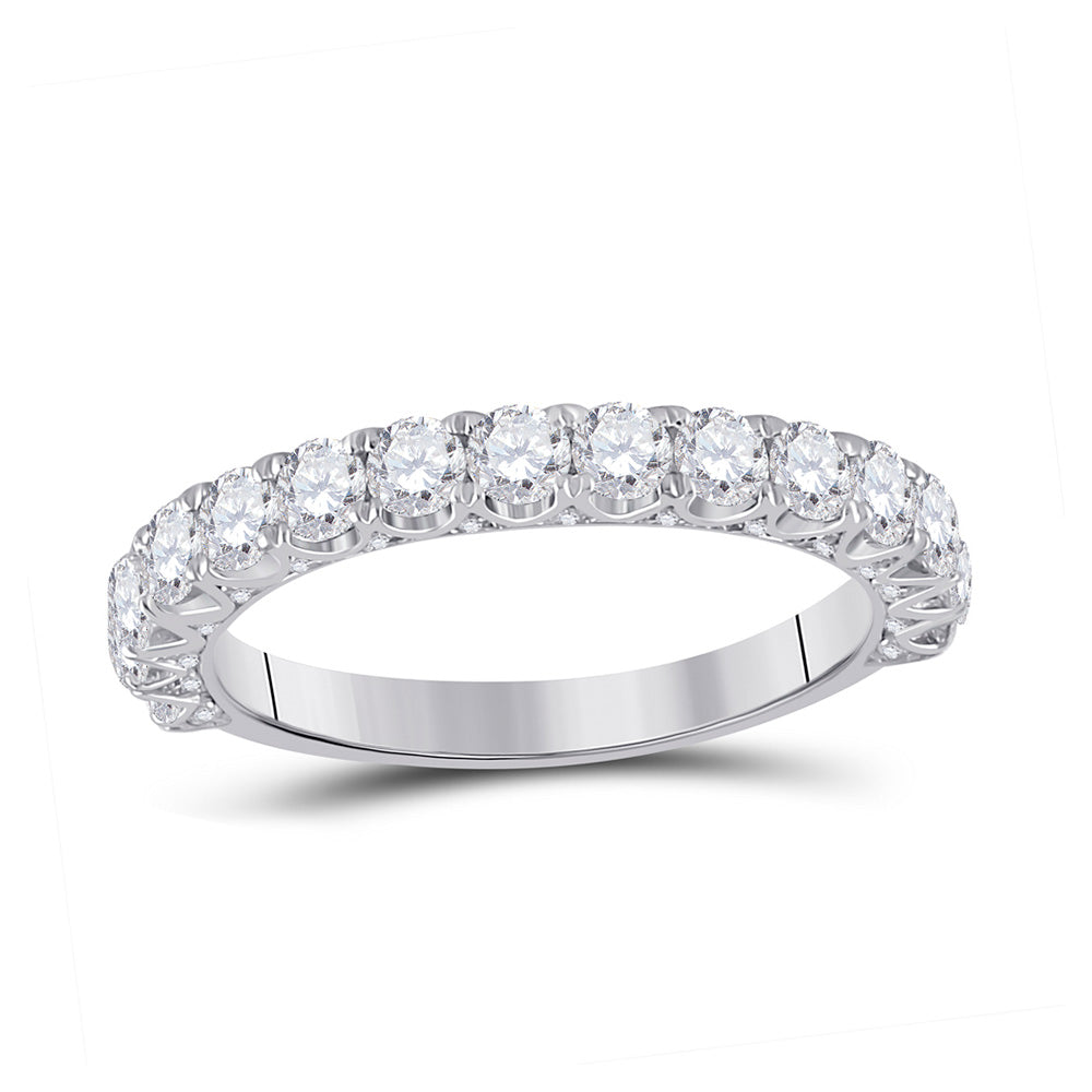 14kt White Gold Womens Round Diamond Single Row Band Ring 1-1/2 Cttw