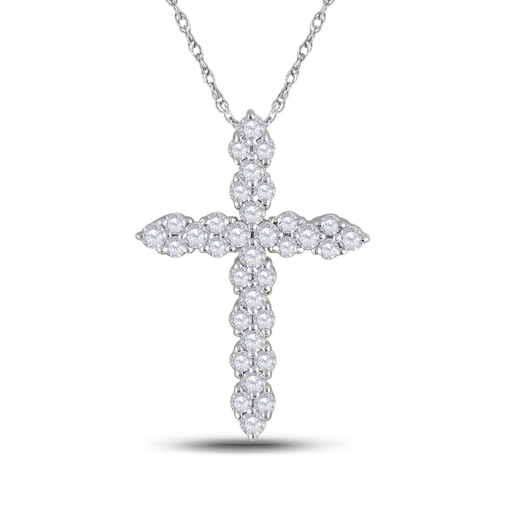 14kt White Gold Womens Round Diamond Cross Pendant 1/2 Cttw