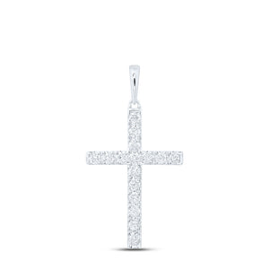 10kt White Gold Womens Round Diamond Cross Pendant 1/3 Cttw