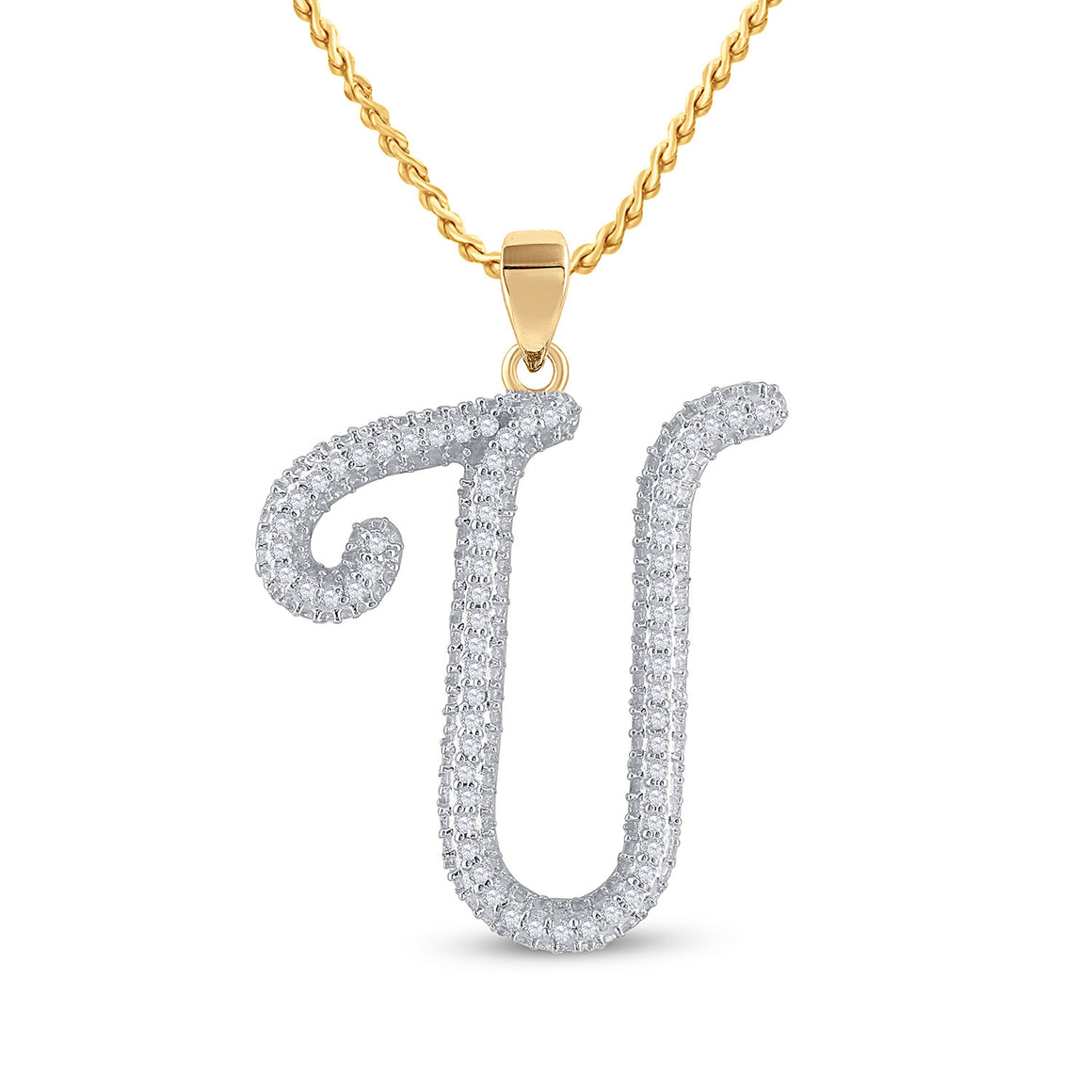 10kt Yellow Gold Womens Round Diamond Initial U Letter Pendant 1/5 Cttw