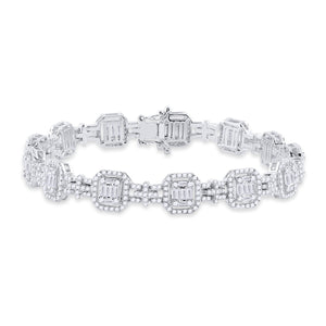 14kt White Gold Womens Baguette Diamond Square Link Bracelet 3 Cttw