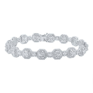 14kt White Gold Mens Baguette Diamond Link Bracelet 6-1/4 Cttw