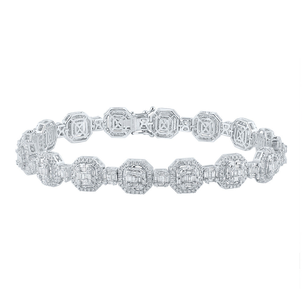 14kt White Gold Mens Baguette Diamond Link Bracelet 6-1/4 Cttw