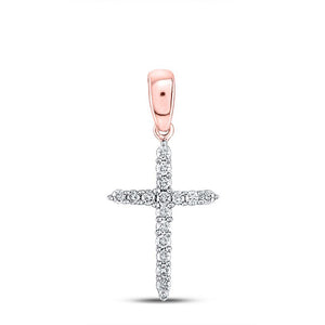 10kt Rose Gold Womens Round Diamond Cross Pendant 1/6 Cttw