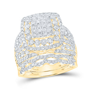 14kt Yellow Gold Round Diamond Square Bridal Wedding Ring Band Set 2 Cttw