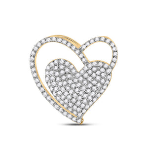 10kt Yellow Gold Womens Round Diamond Heart Pendant 3/8 Cttw