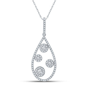 10kt White Gold Womens Round Diamond Teardrop Pendant 1/2 Cttw