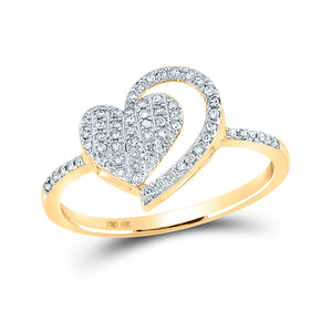 10kt Yellow Gold Womens Round Diamond Heart Ring 1/5 Cttw