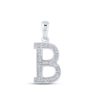 10kt White Gold Womens Round Diamond Initial B Letter Pendant 1/12 Cttw