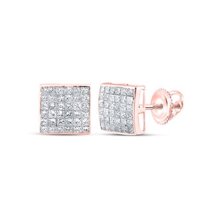 14kt Rose Gold Womens Princess Diamond Square Earrings 2 Cttw