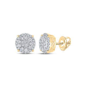 14kt Yellow Gold Womens Round Diamond Cluster Earrings 1 Cttw