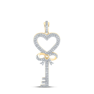 10kt Yellow Gold Womens Round Diamond Heart Key Pendant 1/2 Cttw