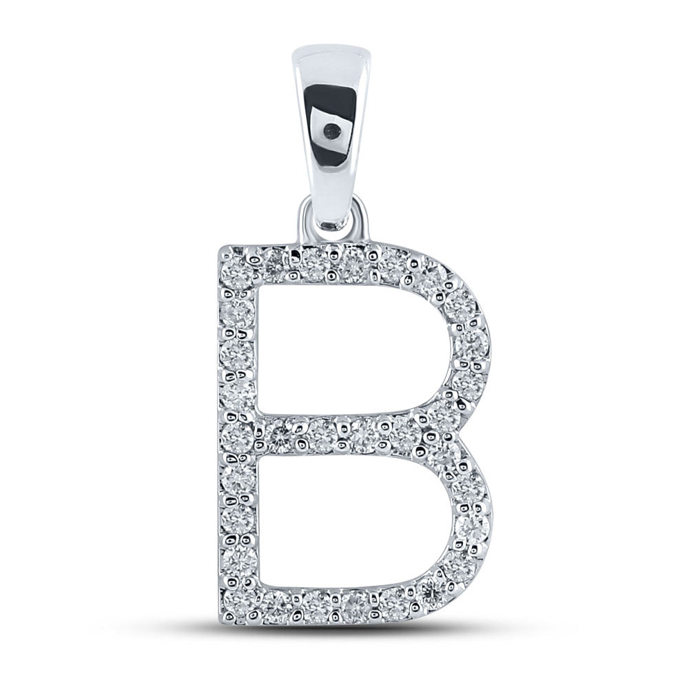 10kt White Gold Womens Round Diamond Initial B Letter Pendant 1/4 Cttw