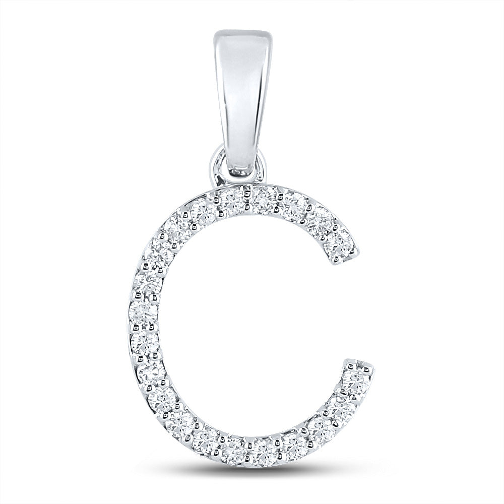 10kt White Gold Womens Round Diamond Initial C Letter Pendant 1/5 Cttw