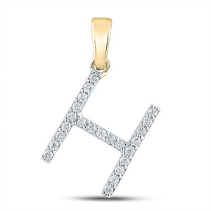 10kt Yellow Gold Womens Round Diamond H Initial Letter Pendant 1/5 Cttw