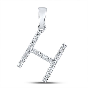 10kt White Gold Womens Round Diamond Initial H Letter Pendant 1/5 Cttw