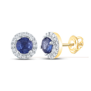 10kt Yellow Gold Womens Round Blue Sapphire Halo Earrings 5/8 Cttw