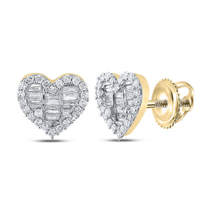 10kt Yellow Gold Womens Baguette Diamond Heart Earrings 3/8 Cttw