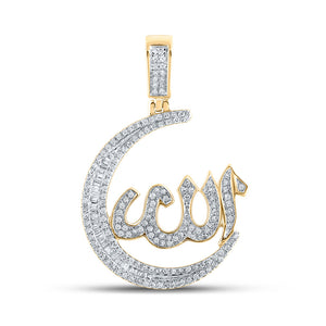 14kt Yellow Gold Mens Baguette Diamond Allah Moon Charm Pendant 3/4 Cttw