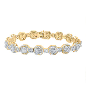 14kt Yellow Gold Mens Baguette Diamond Octagon Link Bracelet 6-1/4 Cttw