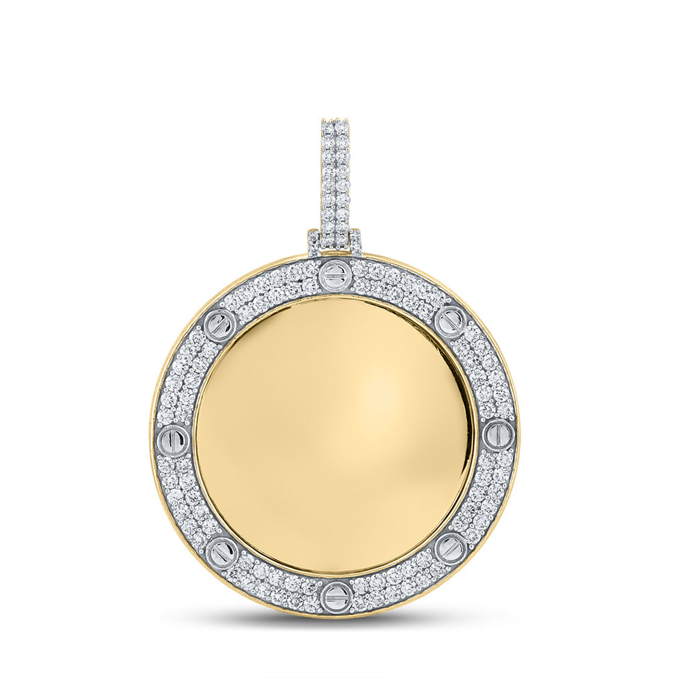 10kt Yellow Gold Mens Round Diamond Mirror Circle Charm Pendant 2 Cttw