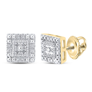 10kt Yellow Gold Womens Round Diamond Square Earrings 1/8 Cttw