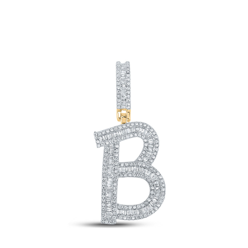 10kt Yellow Gold Mens Baguette Diamond Initial B Letter Charm Pendant 1 Cttw