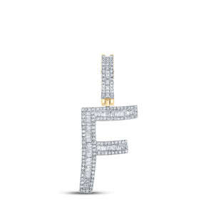 10kt Yellow Gold Mens Baguette Diamond Initial F Letter Charm Pendant 3/4 Cttw