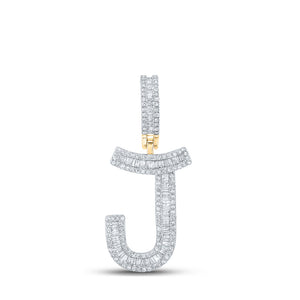 10kt Yellow Gold Mens Baguette Diamond Initial J Letter Charm Pendant 3/4 Cttw