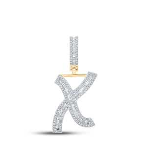 10kt Yellow Gold Mens Baguette Diamond Initial X Letter Charm Pendant 3/4 Cttw